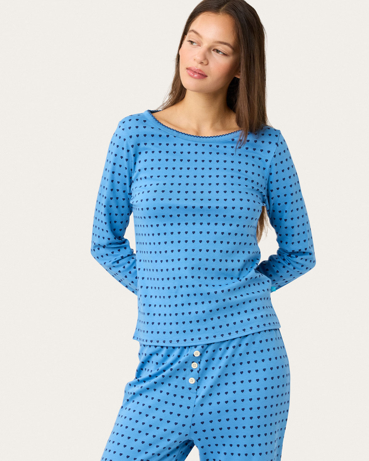 Ellie Pj Set in Floating Hearts Ink