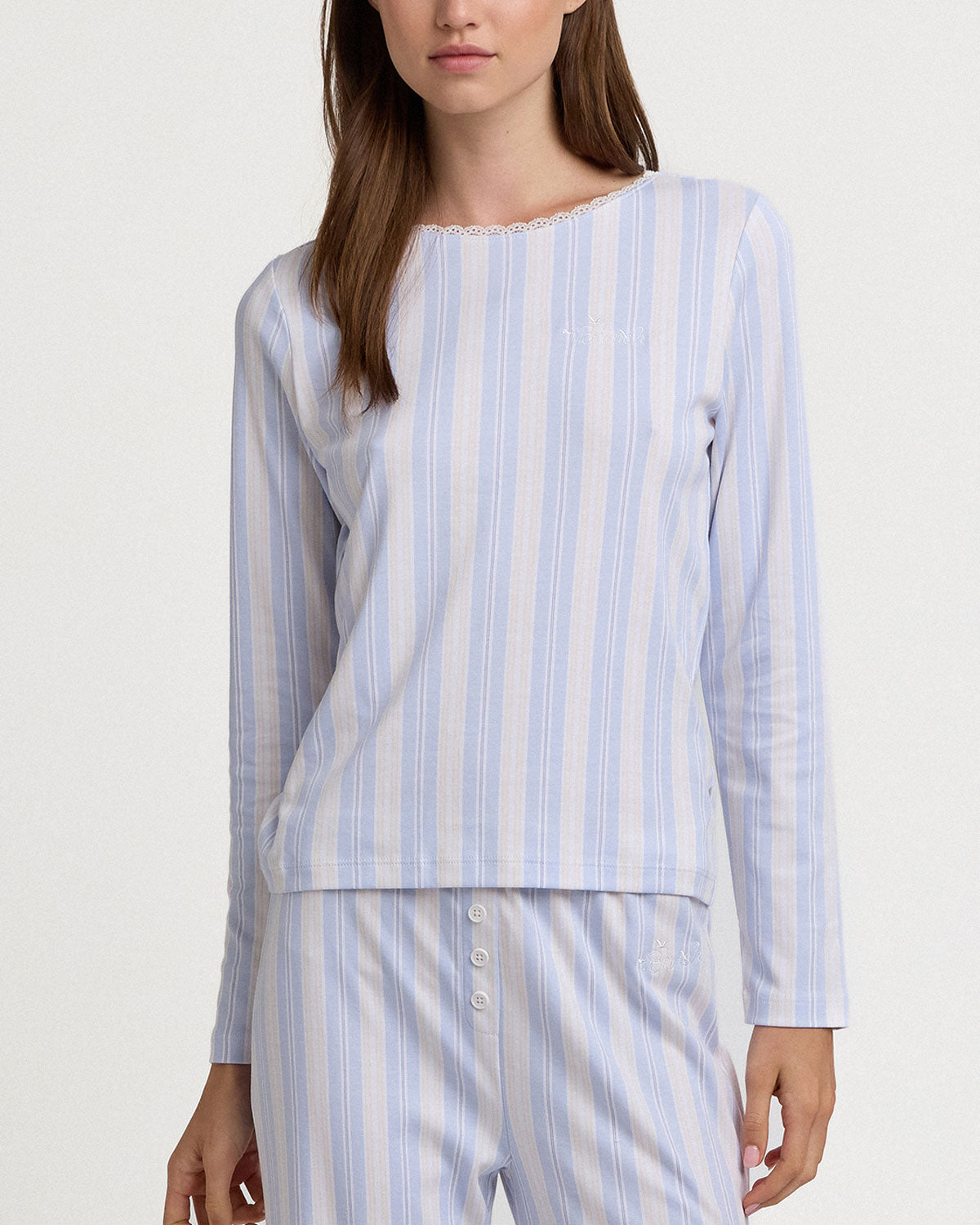 Brunch Long PJ Set in Cloudy Stripe
